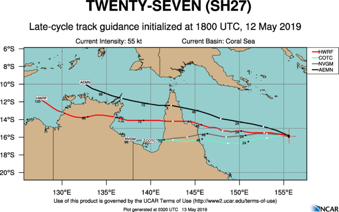 Coral Sea: Cyclone ANN(27P) is forecast to make landfall over Cape York near Coen in 48hours