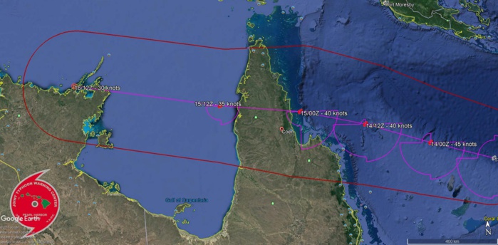 FORECAST LANDFALL AREA IN 36H NEAR COEN FORECAST LANDFALL AREA IN 36H NEAR COEN