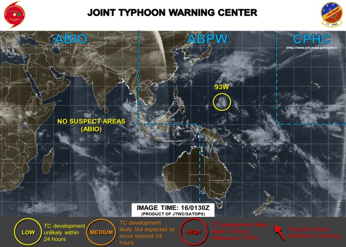 INVEST 93W is on the map east of Guam but is forecast to dissipate while tracking northward