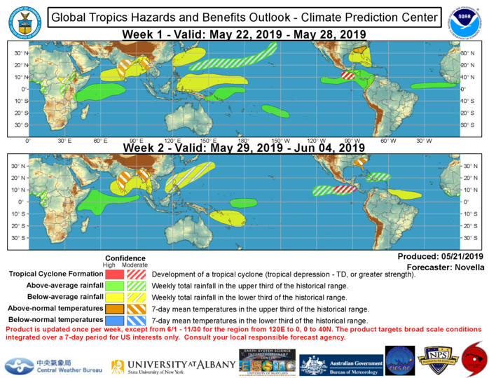 20190522: tropical cyclone formation possible across the Eastern North Pacific next 2 weeks. Likely calm elsewhere