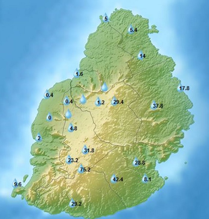A 4heures ce matin: cumuls de pluie en 24heures dans les stations de MMS.