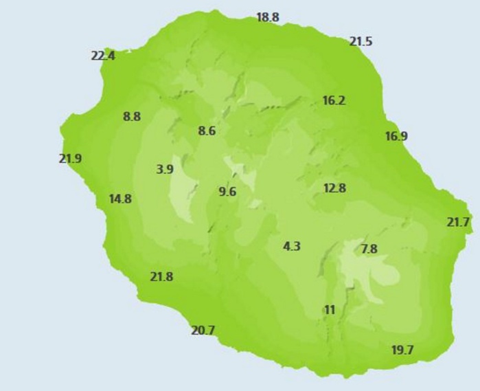 Températures rapportées par les stations de Météo France à 22heures.