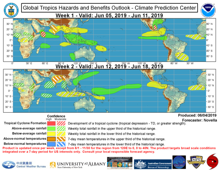 Possible areas of tropical cyclone formation: week 1: Bay of Campeche, Arabian Sea. Week 2: Bay of Bengal Possible areas of tropical cyclone formation: week 1: Bay of Campeche, Arabian Sea. Week 2: Bay of Bengal