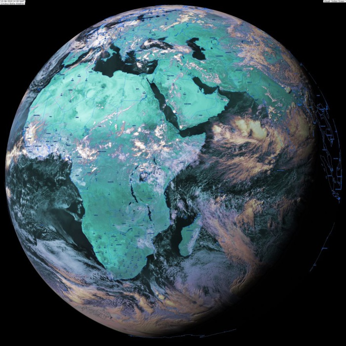 Globe Météosat à 16heures. Une dépression tropicale se développe sur le nord de l'Océan Indien à l'ouest des côtes indiennes. KOBUS/PH