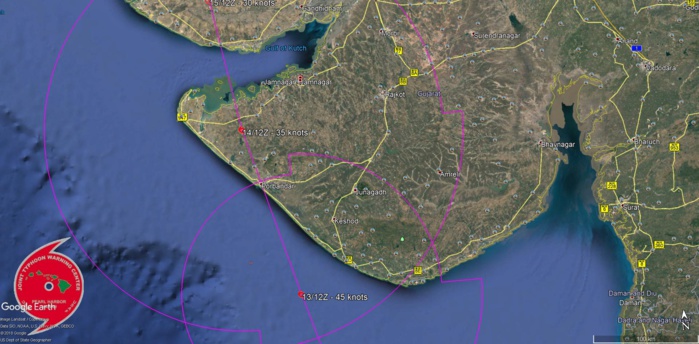 FORECAST LANDFALL AREA AFTER 72H NEAR PORBANDAR/GUJARAT