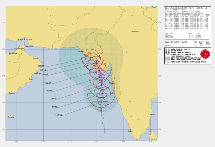Arabian Sea: cyclone VAYU(02A) is developing an eye and is intensifying rather rapidly