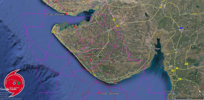 FORECAST LANDFALL AREA BETWEEN DIU AND PORBANDAR SHORTLY AFTER 36H AS A STRONG CATEGORY 2 US