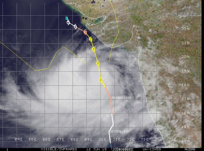 Arabian Sea: TC VAYU(02A) category 2 US, peaking within 24hours, gradually approaching Porbandar/Gujarat Arabian Sea: TC VAYU(02A) category 2 US, peaking within 24hours, gradually approaching Porbandar/Gujarat