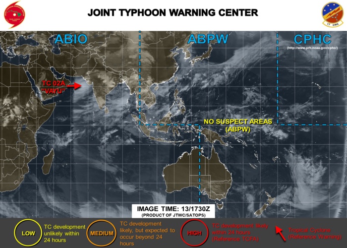 Pas de cyclone sur notre zone en cette saison "hivernale" mais un cyclone tropical nommé "VAYU" évolue au sud-ouest du Gujarat. JTWC