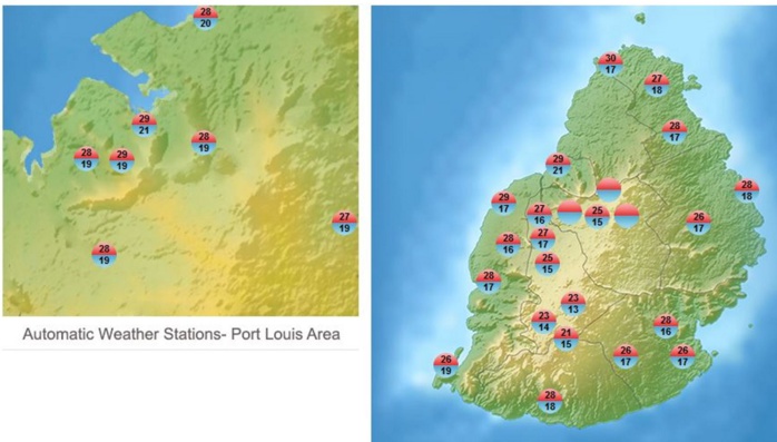 Minimales et maximales enregistrées par les stations de MMS/Vacoas.