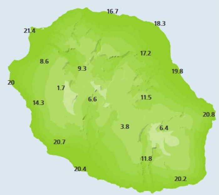 Températures relevées ce matin sous abri à 5heures par METEO FRANCE