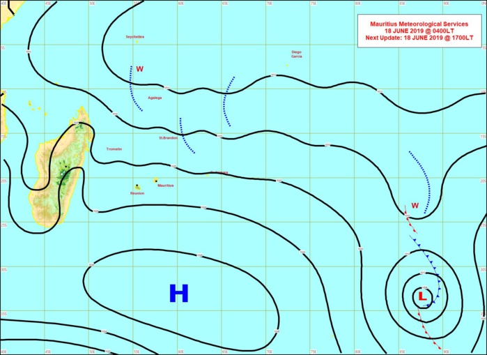 Analyse de la situation de surface ce matin. L'anticyclone(H) de 1030hpa domine. MMS