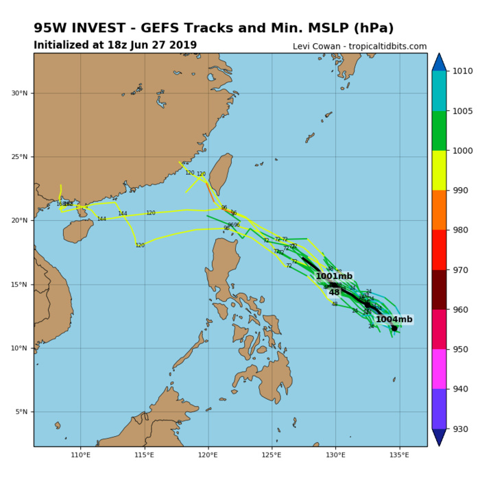 GUIDANCE SHOWS SOME DEVELOPMENT EAST OF THE PHILIPPINES BEFORE WEAKENING LATER ON.