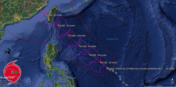 55KNOTS PEAK INTENSITY IS FORECAST IN 72HOURS CLOSE TO SOUTHERN TAIWAN 55KNOTS PEAK INTENSITY IS FORECAST IN 72HOURS CLOSE TO SOUTHERN TAIWAN