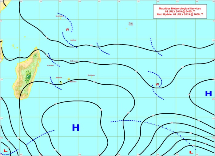 Situation de surface ce matin. L'alizé commence à faiblir. MMS Situation de surface ce matin. L'alizé commence à faiblir. MMS