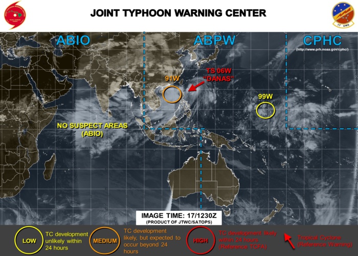 TS DANAS(06W) still weak whereas INVEST 91W and INVEST 99W are now being closely monitored