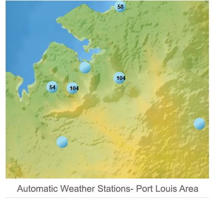 A 16heures ce 24 Juillet 2019: les plus fortes rafales sur 24heures dans la région de Port Louis. MMS