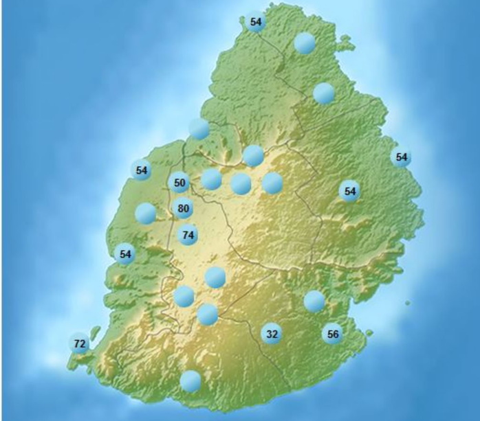 A 16heures ce 24 Juillet 2019: les plus fortes rafales sur 24heures dans les stations de l'île. MMS A 16heures ce 24 Juillet 2019: les plus fortes rafales sur 24heures dans les stations de l'île. MMS