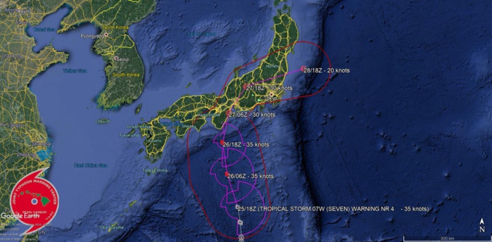 TS 07W is slowly approaching the Japanese islands