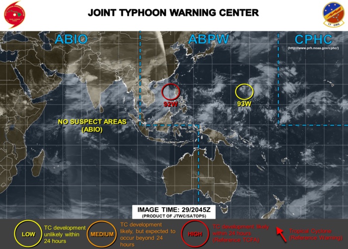 INVEST 92W IS HIGH FOR THE NEXT 24HOURS. INVEST 93W IS LOW FOR THE NEXT 24HOURS.