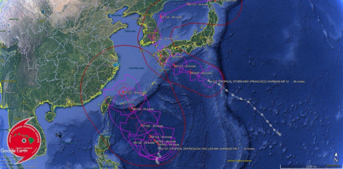 FRANCISCO(09W): near Sasebo in 36hours as a tropical storm. LEKIMA(10W): typhoon in 4 days