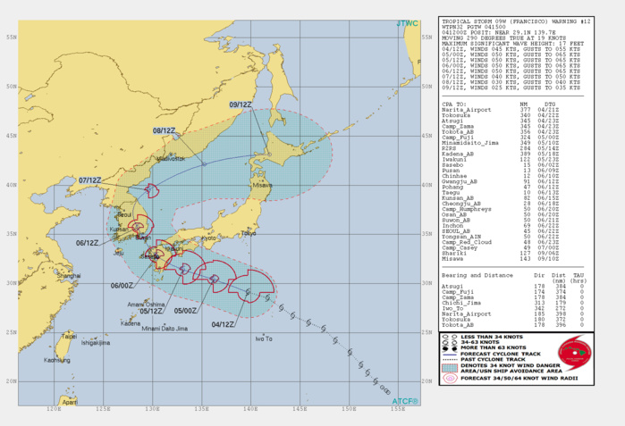 09W: WARNING 12. PEAK INTENSITY OF 50KNOTS FORECAST WITHIN THE NEXT 48H