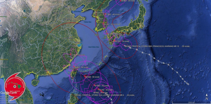FRANCISCO(09W): Kyushu landfall in 12h. LEKIMA(10W): typhoon in 72h. 95W: now Medium