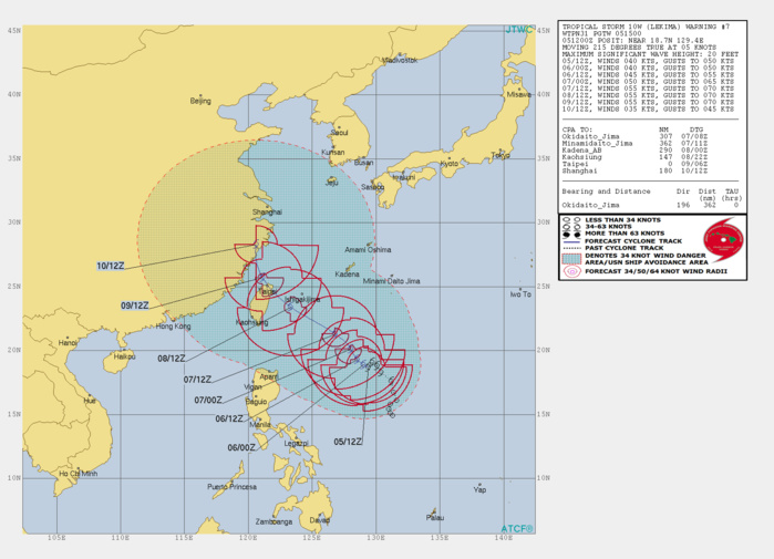 10W: WARNING 7. FORECAST PEAK INTENSITY NOW DOWN TO 55KNOTS IN 48H