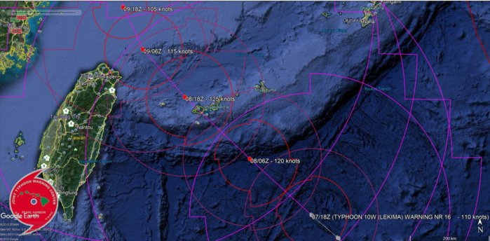 LEKIMA(10W): WARNING 16. PEAK INTENSITY NEAR 125KNOTS FORECAST IN 24H AS THE EYE TRACKS OVER OR VERY CLOSE TO ISHIGAKI-SHIMA