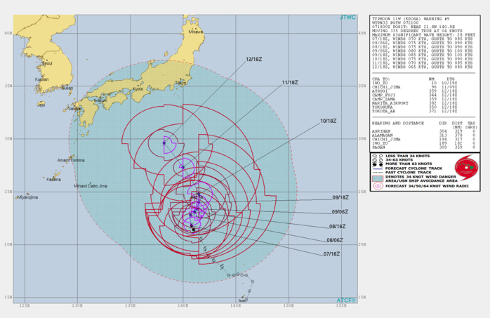 KROSA(11W): WARNING 9/JTWC. PEAK INTENSITY NEAR 85KNOTS FORECAST IN 48H