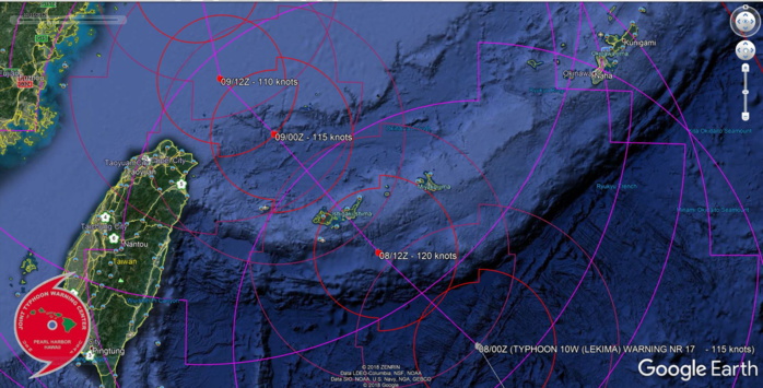 LEKIMA(10W): WARNING 17/JTWC. FORECAST PEAK INTENSITY WITHIN 12HOURS WHILE TRACKING OVER THE YAEYAMA ISLANDS