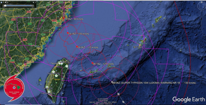 LEKIMA(10W): WARNING 18. SUPER TYPHOON 10W IS FORECAST TO TRACK VERY CLOSE TO ISHIGAKI NEAR PEAK INTENSITY WITHIN THE NEXT 12H