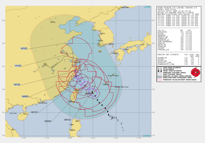LEKIMA(10W): WARNING 19. INTENSITY IS FORECAST TO FALL BELOW TYPHOON INTENSITY AFTER 48H LEKIMA(10W): WARNING 19. INTENSITY IS FORECAST TO FALL BELOW TYPHOON INTENSITY AFTER 48H