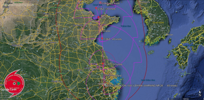 LEKIMA tracking west of Shanghai with strong winds but weakening. Krosa: update