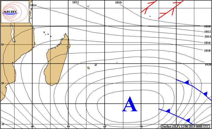 Analyse de surface ce matin. L'anticyclone domine et occasionne un temps venteux et localement humide sur les Mascareignes. MTOTEC Analyse de surface ce matin. L'anticyclone domine et occasionne un temps venteux et localement humide sur les Mascareignes. MTOTEC