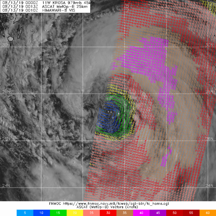 13/0013UTC. STRONG WINDS LOCATED AWAY FROM THE CENTER