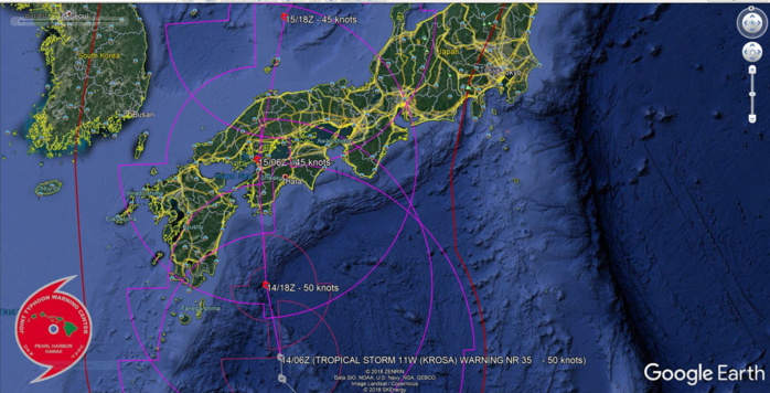 TS Krosa expected to cross Shikoku within 24hours maintaining a very large wind-field