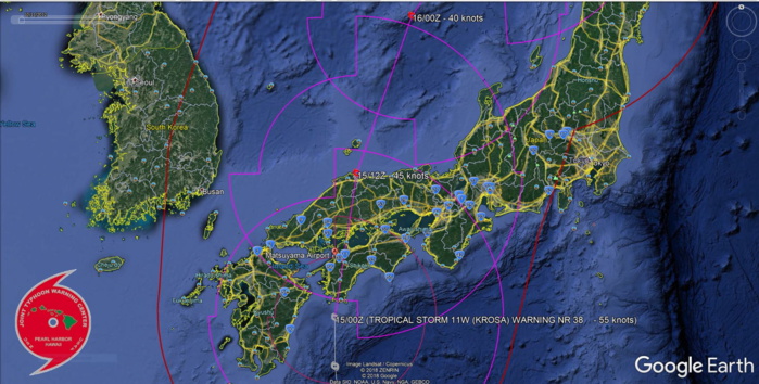 TS Krosa is forecast to begin extratropical transition in 24h over the Sea of Japan