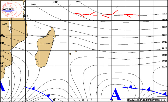 Situation de surface analysée ce matin. Les vents faiblissent sur les Iles Soeurs. MTOTEC