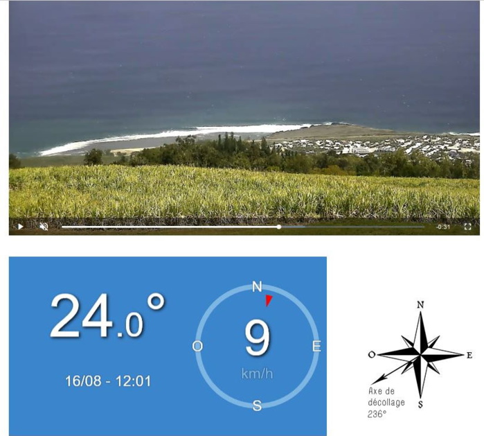 A midi le littoral Ouest Sud-Ouest vu avec le zoom de la webcam des Colimaçons. On apercoit le train de houle qui affecte déjà les côtes Ouest et Sud. METEO REUNION