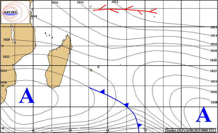 Analyse de surface établie ce matin. Un système frontal atténué passe au sud des Iles Soeurs sans les concerner. MTOTEC Analyse de surface établie ce matin. Un système frontal atténué passe au sud des Iles Soeurs sans les concerner. MTOTEC