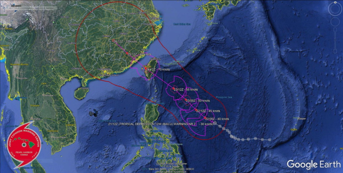 TD Bailu(12W) forecast to reach Typhoon intensity near Taiwan before 72h