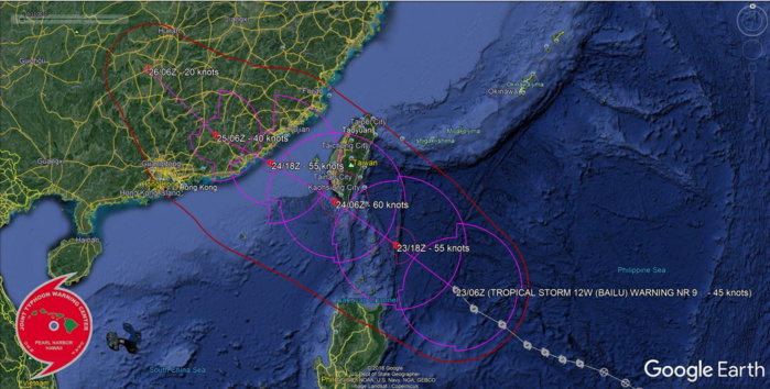 TS Bailu(12W) showing signs of organisation, approaching southern Taiwan