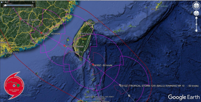 TS Bailu(12W) forecast to track over southern Taiwan shortly after 12h near minimal typhoon intensity