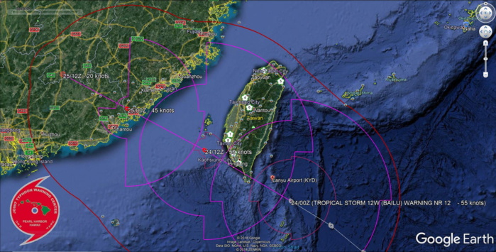 TS Bailu(12W) 85km to Lanyu island, landfall in China shortly before 24h