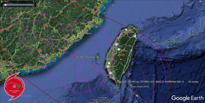 TS Bailu(12W) over southern Taiwan, landfall over China shortly after 12h