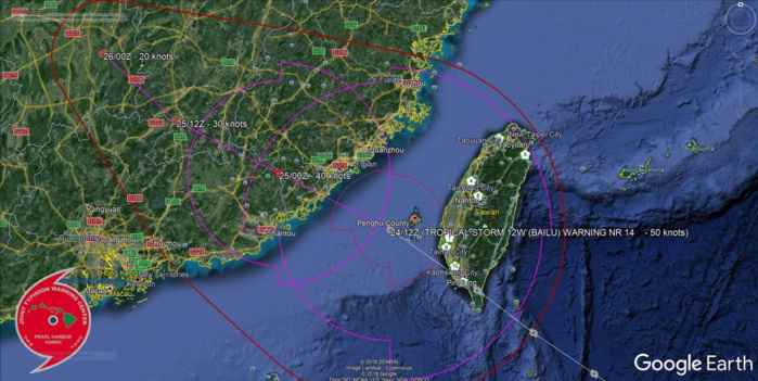TS Bailu tracking 45km to Penghu, landfall in China in approx 6h