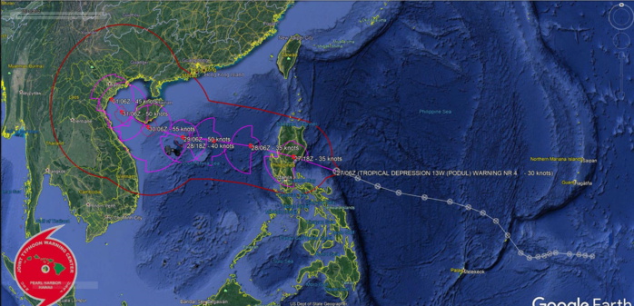 PODUL(13W) forecast over the South China Sea in 18h when intensification is likely