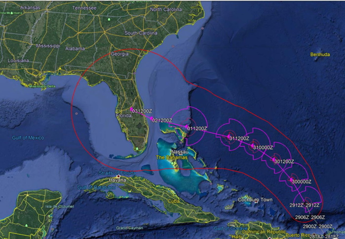 Bulletin de prévisions de trajectoire et d'intensité N21 établi à 16h/Mascareignes. US NAVY