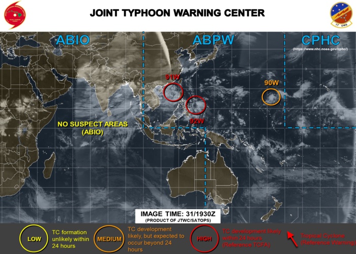 Tropical Cyclone formation Alert issued for Invest 91W and Invest 92W. Invest 90W: Medium